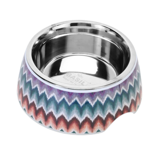 BASIL Zig Zag Pet Feeding Bowl, Stainless Steel & Melamine