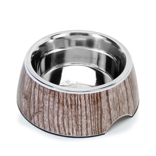 BASIL Wooden Print Pet Feeding Bowl, Stainless Steel & Melamine