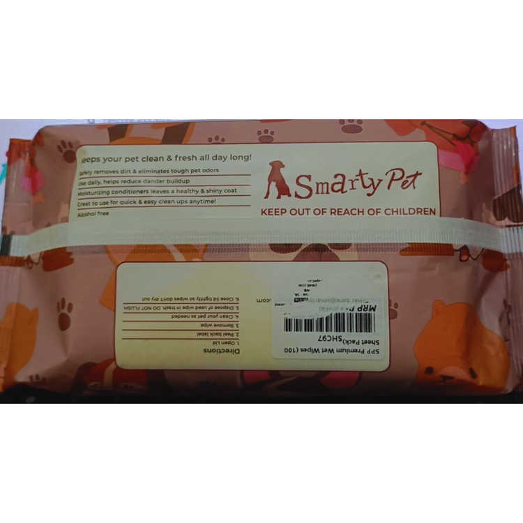 Smarty Pet Wet Body Wipes Fresh Apple Scent For All Pets - 100 sheets