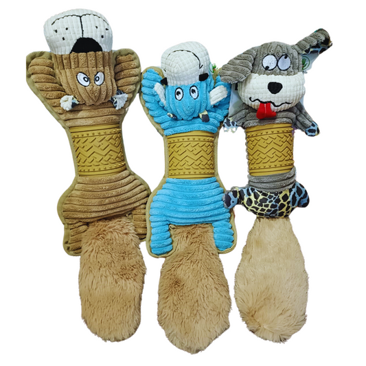 Poochles Squeak At The Tail Plush Dog Toy Tiger