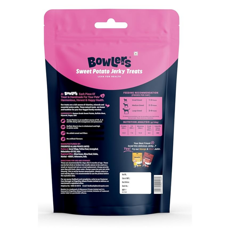 Bowlers Sweet Potato Jerky Treats 70gm