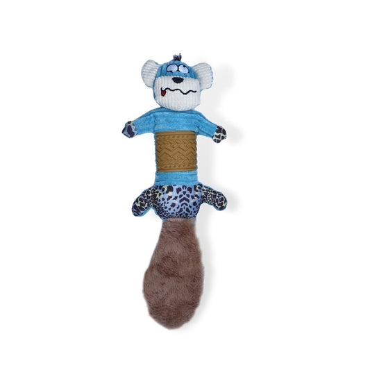 Poochles Squeak At The Tail Plush Dog Toy Blue Beaver