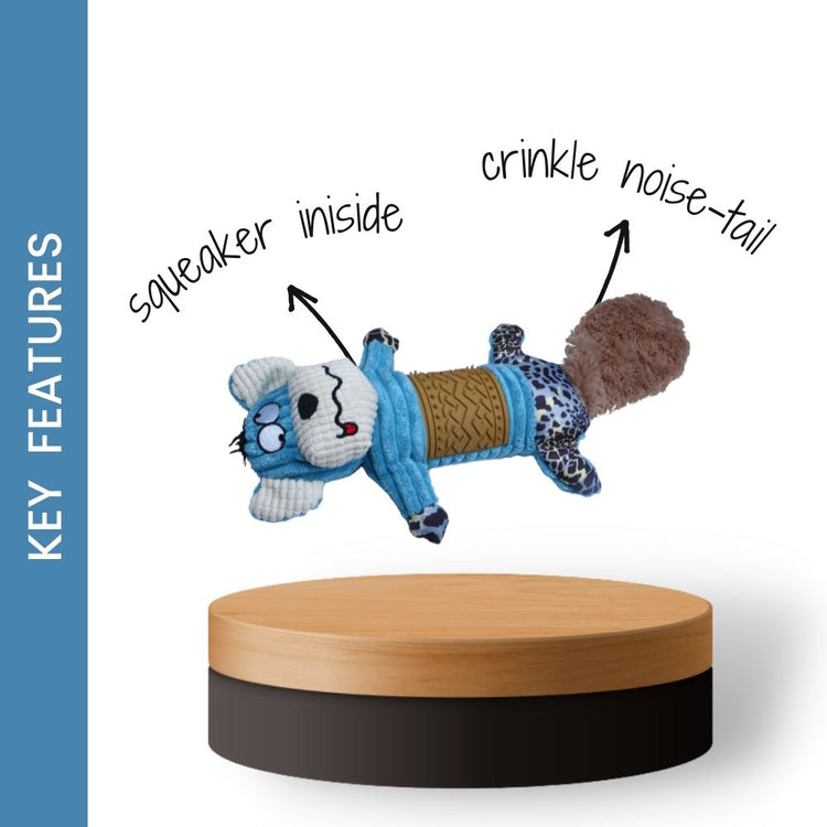 Poochles Squeak At The Tail Plush Dog Toy Blue Beaver