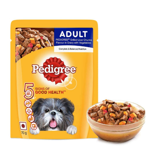 Pedigree Grilled Liver Chunks Flavour in Gravy with Vegetables Dog Food, 70g Pouch x 10no's