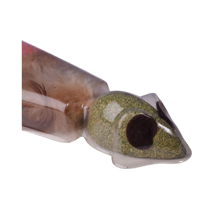 Poochles Catnip Infused Mouse Shaped Cat Toy With Feathers