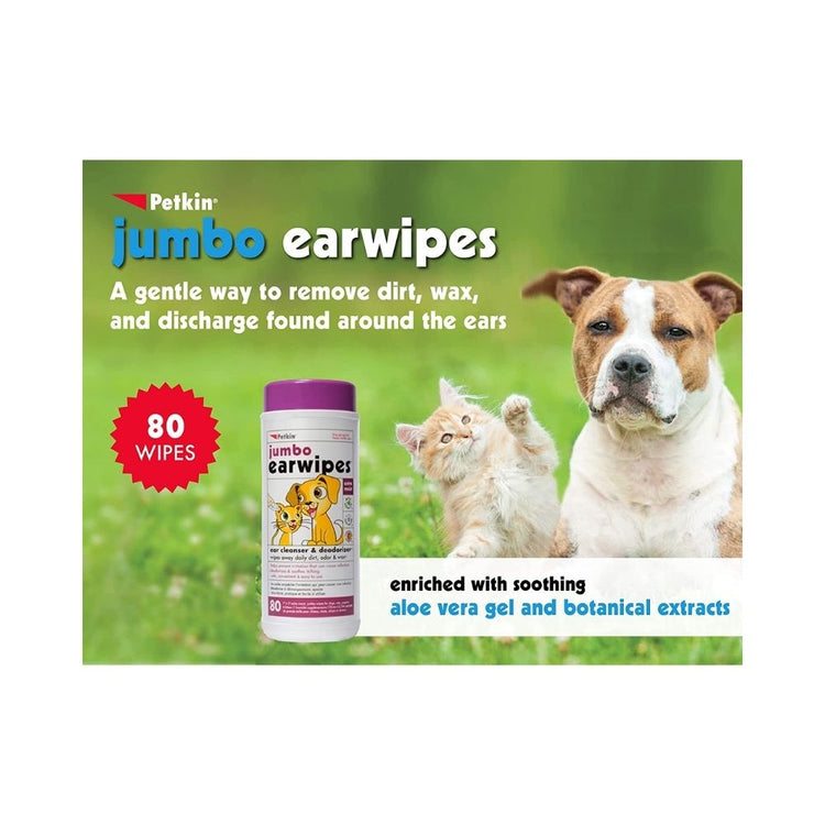 Petkin Jumbo Earwipes For Both Dogs And Cats - 40 Wipes