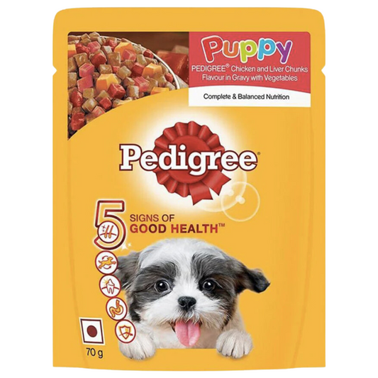 Pedigree Puppy Chicken And Liver Chunks Flavour In Gravy With Vegetables 70g