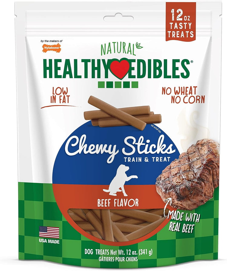 Nylabone Healthy Edibles Chewy Sticks Dog Training Treats Beef 12 oz.