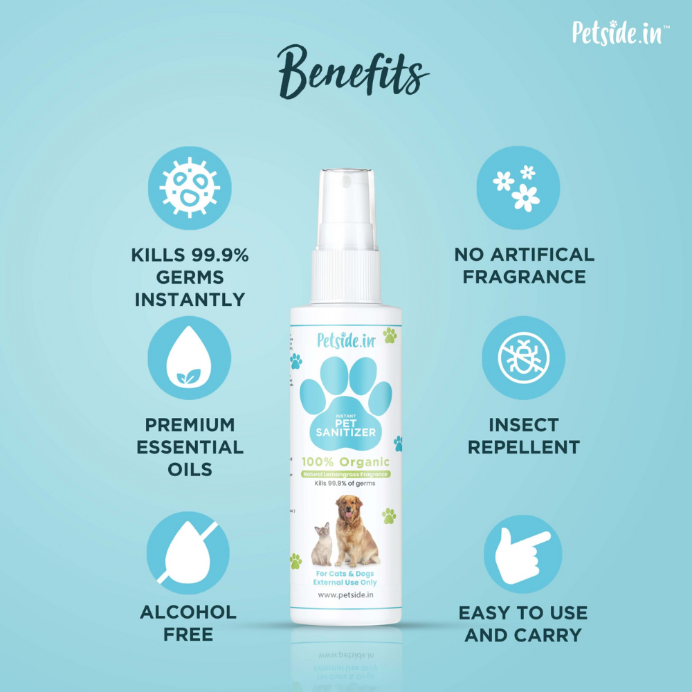 Petside.in Pet Sanitizer 100% Organic 100ml. for Dogs & Cats 2nos.