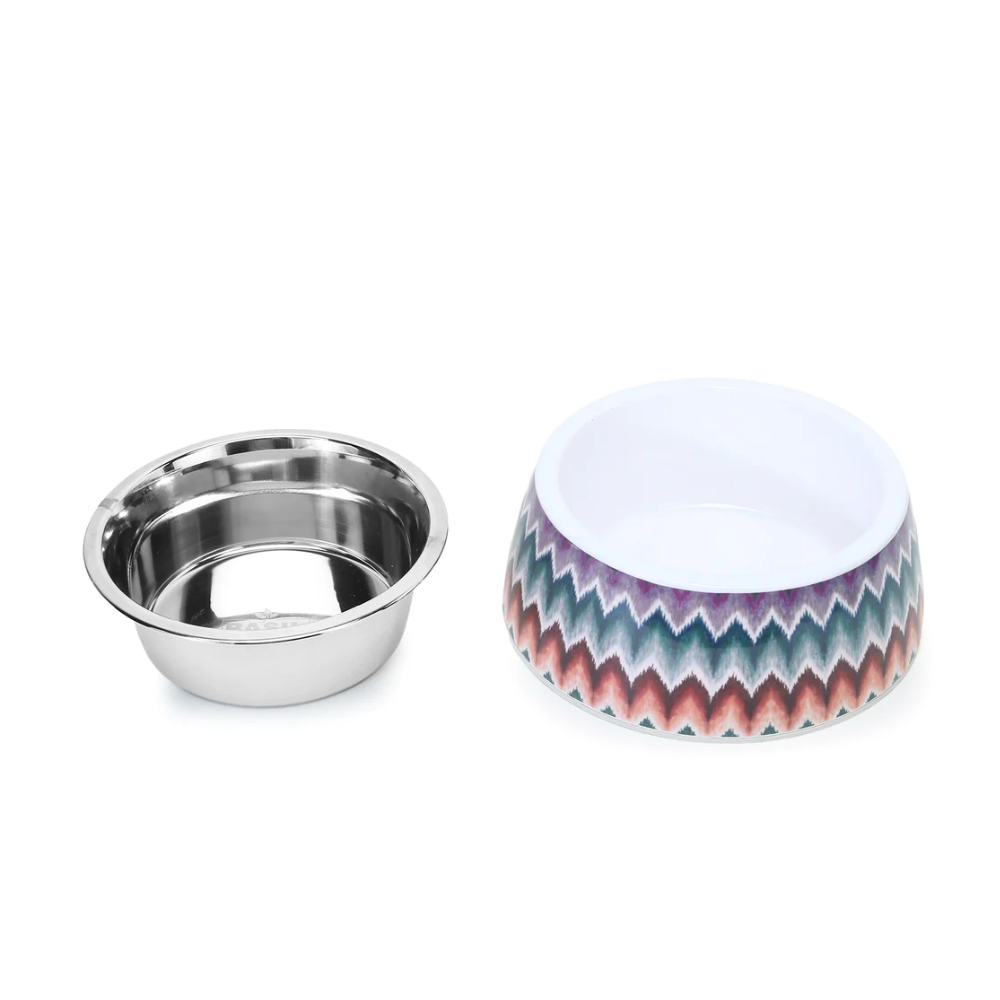 BASIL Zig Zag Pet Feeding Bowl, Stainless Steel & Melamine