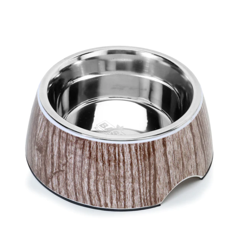 BASIL Wooden Print Pet Feeding Bowl, Stainless Steel & Melamine