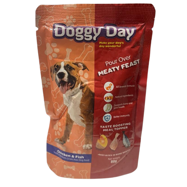 Doggy Day Pour Over Meaty Fest (Chicken & Fish)Dog Food 80g.
