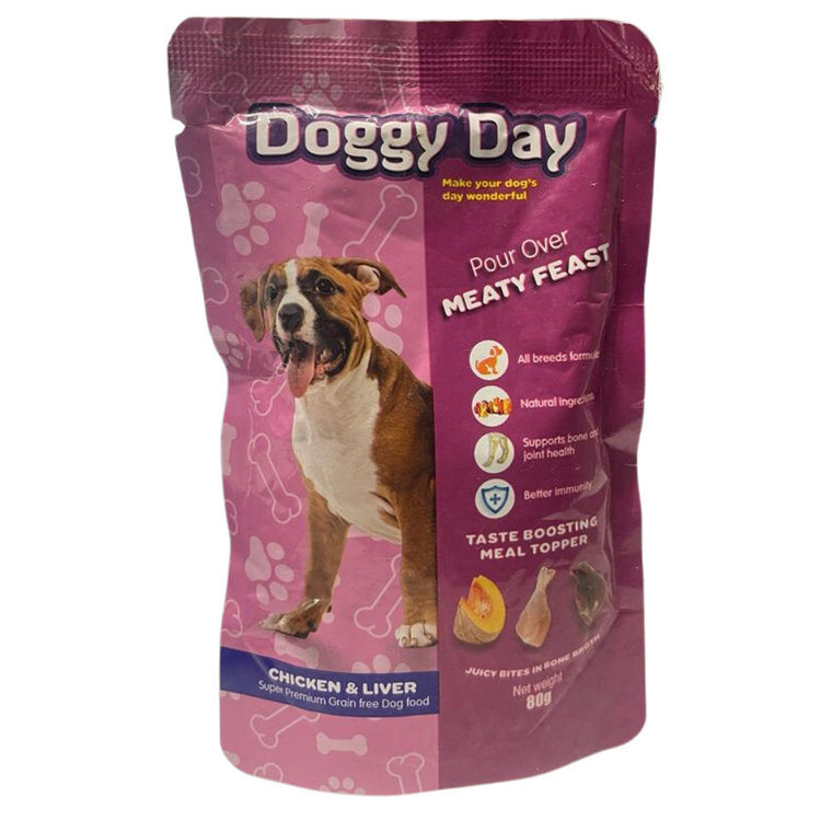 Doggy Day Pour Over Meaty Fest (Chicken & Liver)Dog Food 80g.