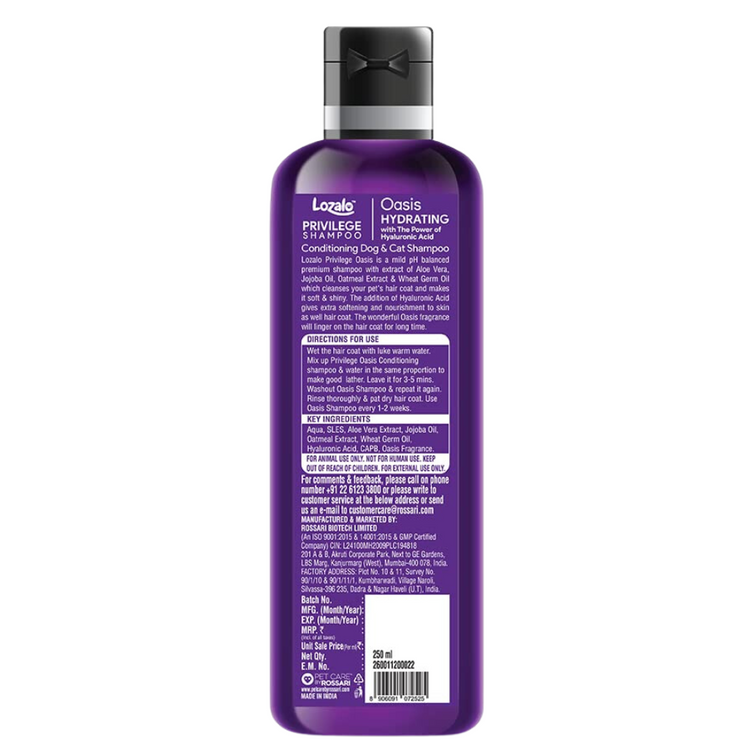 Lozalo Privilege Hydrating Conditioning Shampoo(Oasis)for Dogs & Cats 250ml.