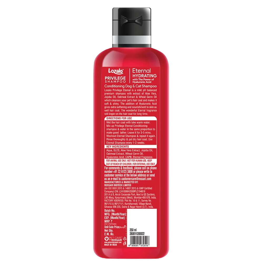 Lozalo Privilege Hydrating Conditioning Shampoo (Eternal) for Dogs & Cats 250ml.