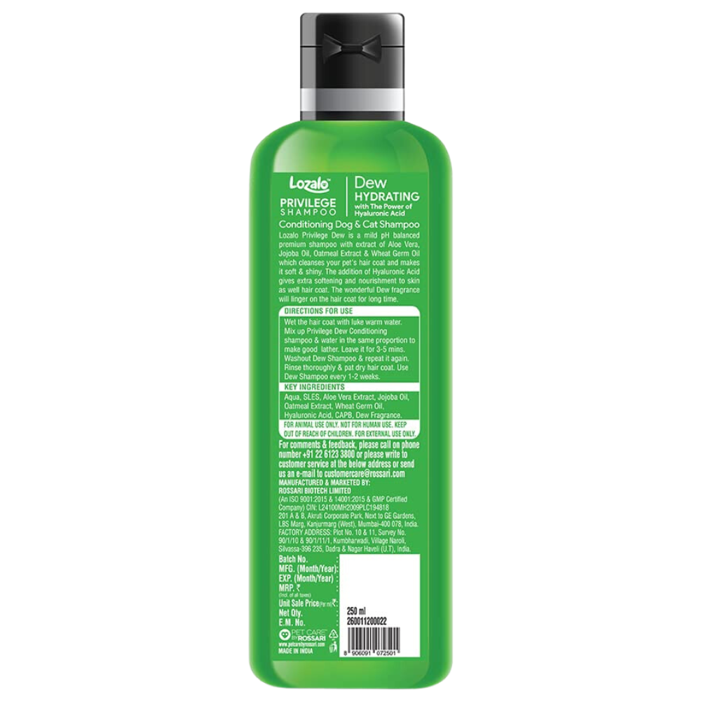 Lozalo Privilege Hydrating Conditioning Shampoo(Dew)for Dogs & Cats 250ml.
