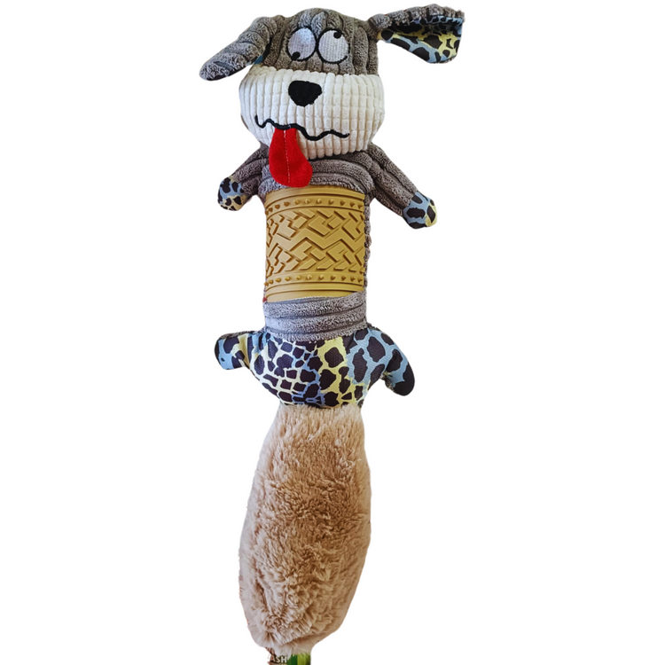 Poochles Squeak At The Tail Plush Dog Toy Gray Beaver