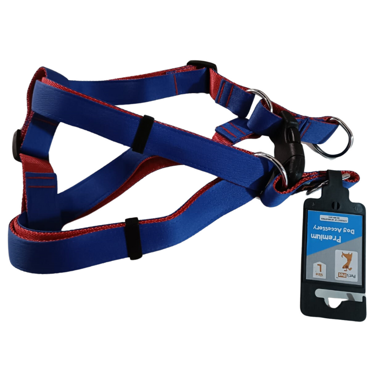 Pet's Pot Pet Walk Premium Step In Harness Blue with Red - Large