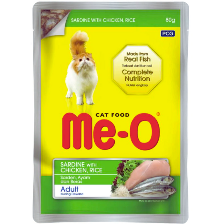 MeO Wet Adult Cat Food Sardine With Chicken And Rice 80gm (Pack of 12)