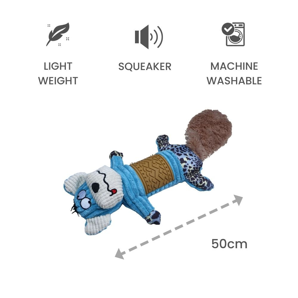 Poochles Squeak At The Tail Plush Dog Toy Blue Beaver