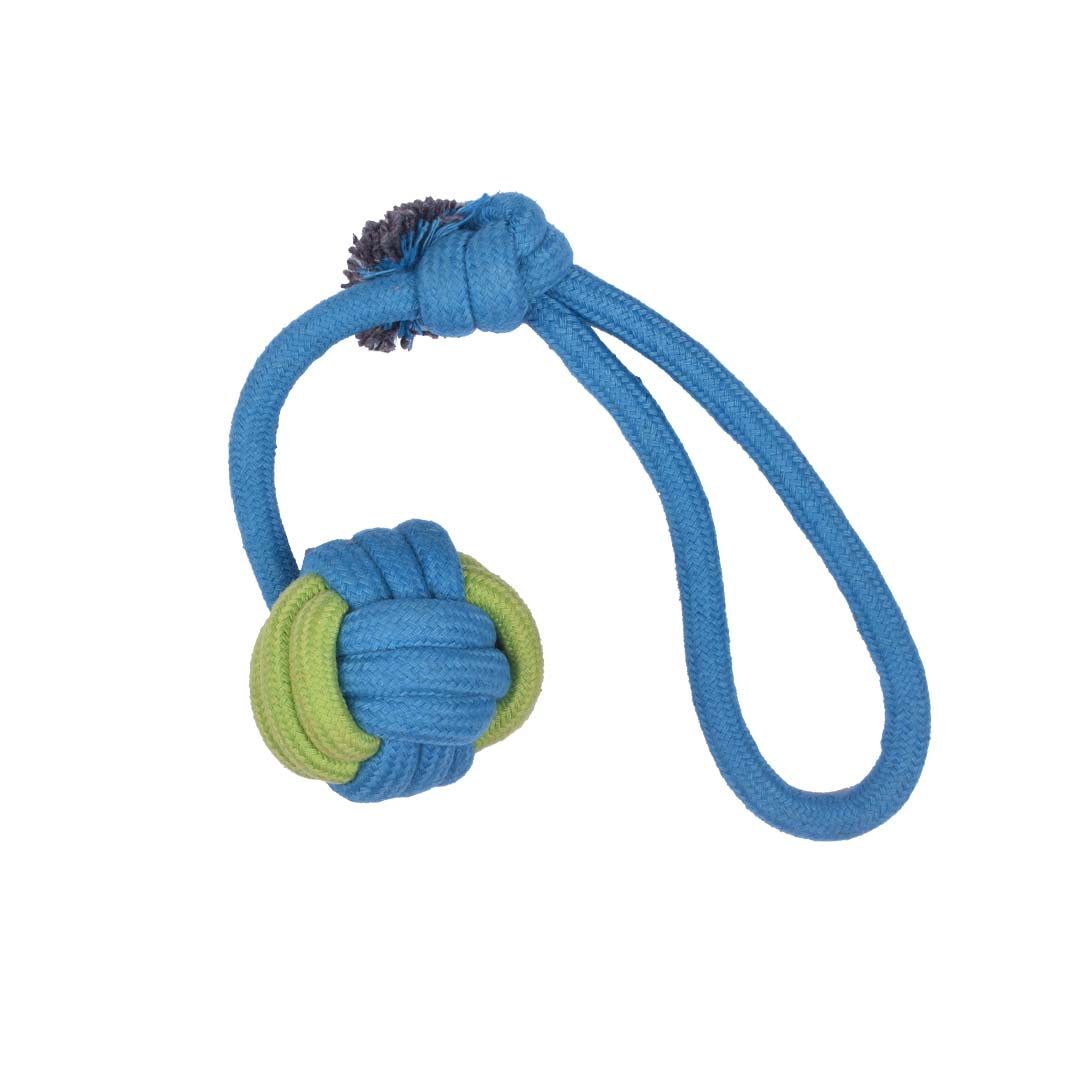 Poochles Dog Rope Toy With Knotted Ball And Handle - Assorted