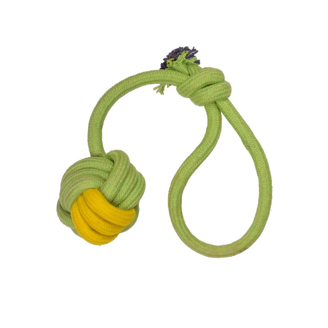 Poochles Dog Rope Toy With Knotted Ball And Handle - Assorted