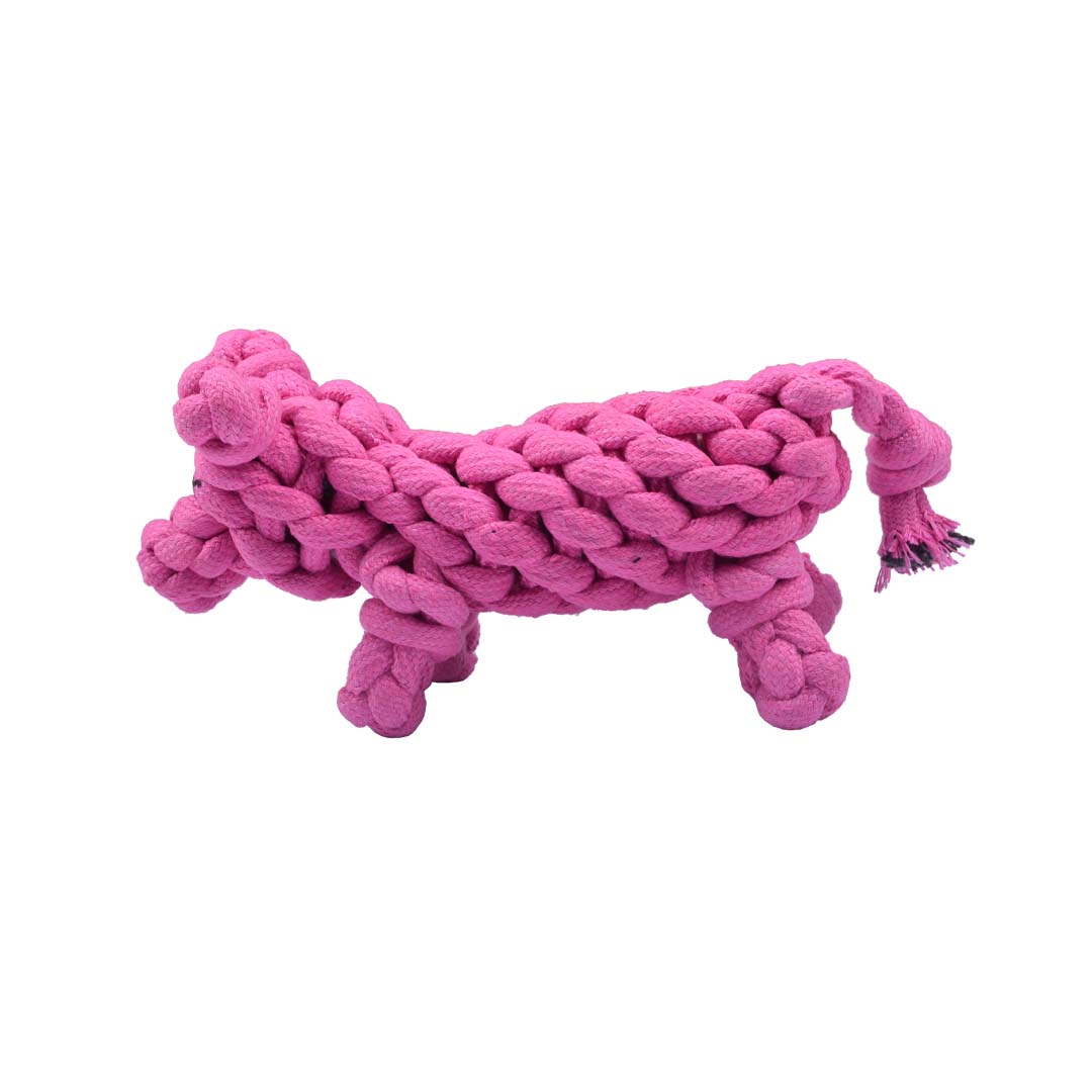 Poochles Braided Repurposed Pig Shaped Rope Dog Toy