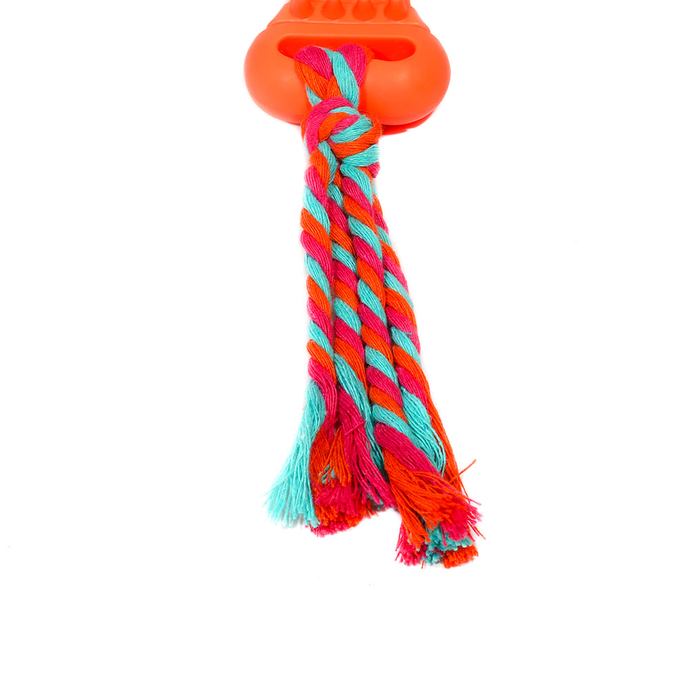 Poochles Bone With Rope Fetch Dog Toy