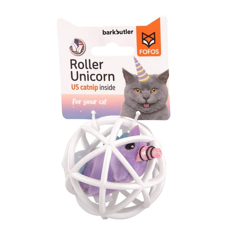 Bark Butler Fofos Purple Unicorn in a Cage Cat Toy