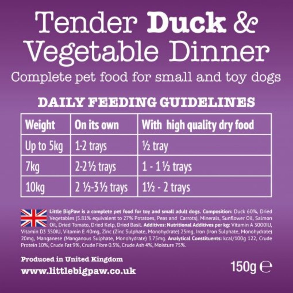 Little Big Paw Hypoallergenic Tender Duck & Vegetable Dinner Complete Food for Small & Toy Dogs