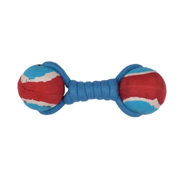 Poochles Two Cosco Balls With Rope Dog Toy - Assorted Colors