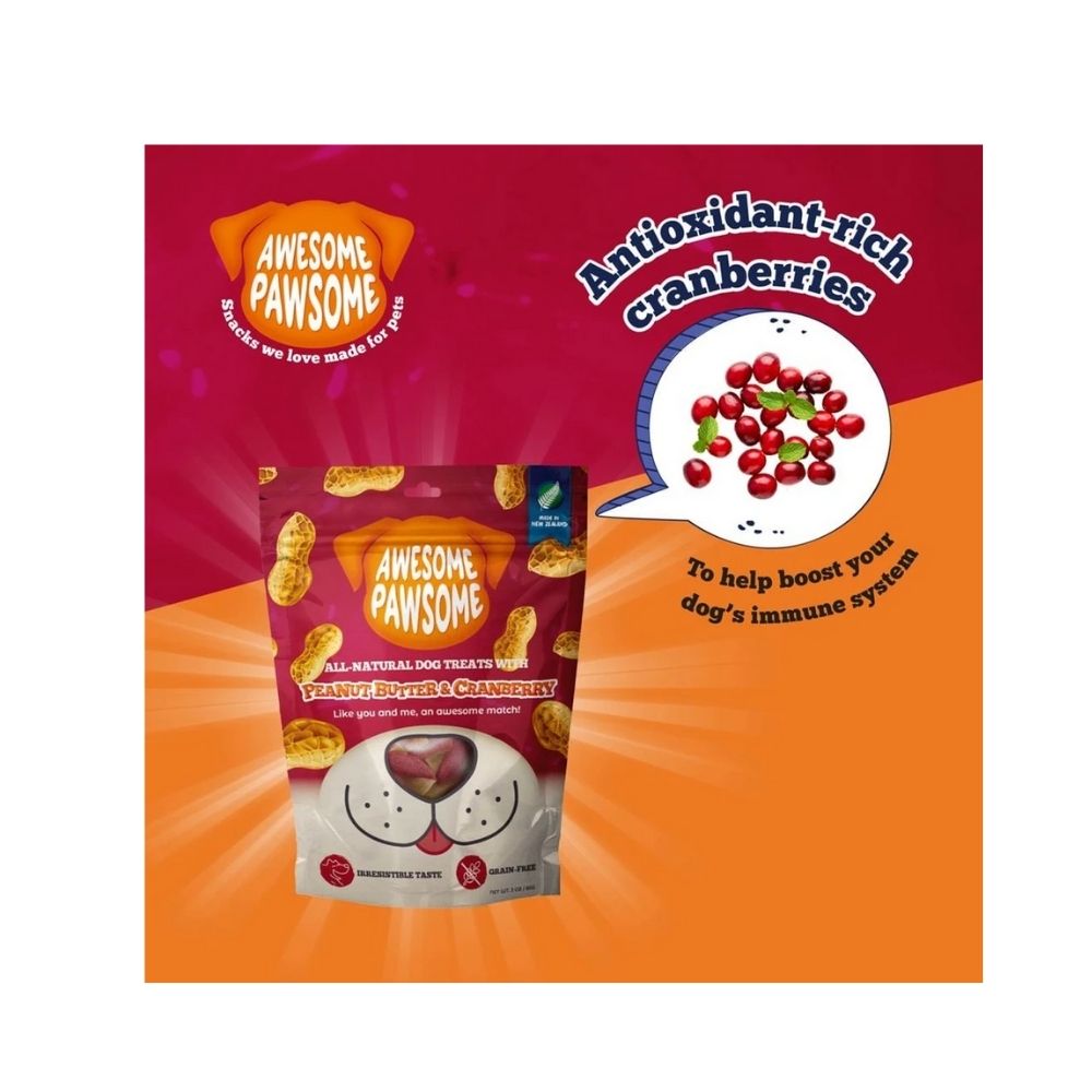 Awesome Pawsome Peanut Butter & Cranberry All-Natural Grain-Free Treats For All Dogs- 85 gm