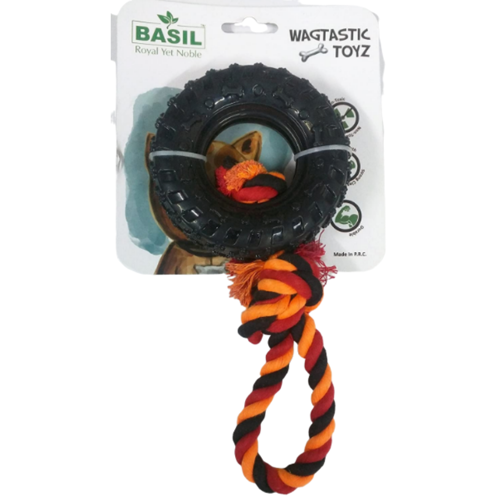 Basil Tyre Ring with Cotton Rope Chew Dog Toy