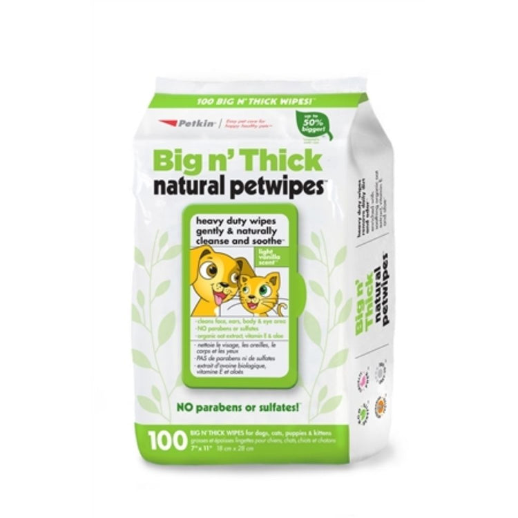 Petkin Big N' Thick Natural Petwipes Dog & Cat Wipes 100 Wipes