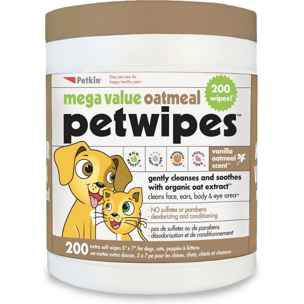 Petkin Mega Value Oatmeal Pet Wipes 200 Wipes