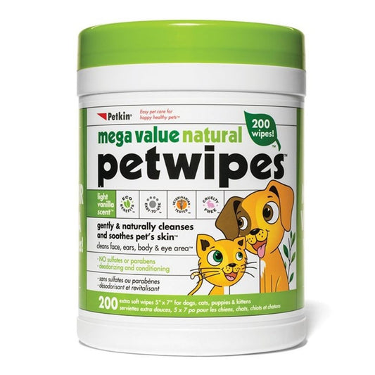 Petkin Big N' Thick Natural Petwipes Dog & Cat Wipes 200 Wipes