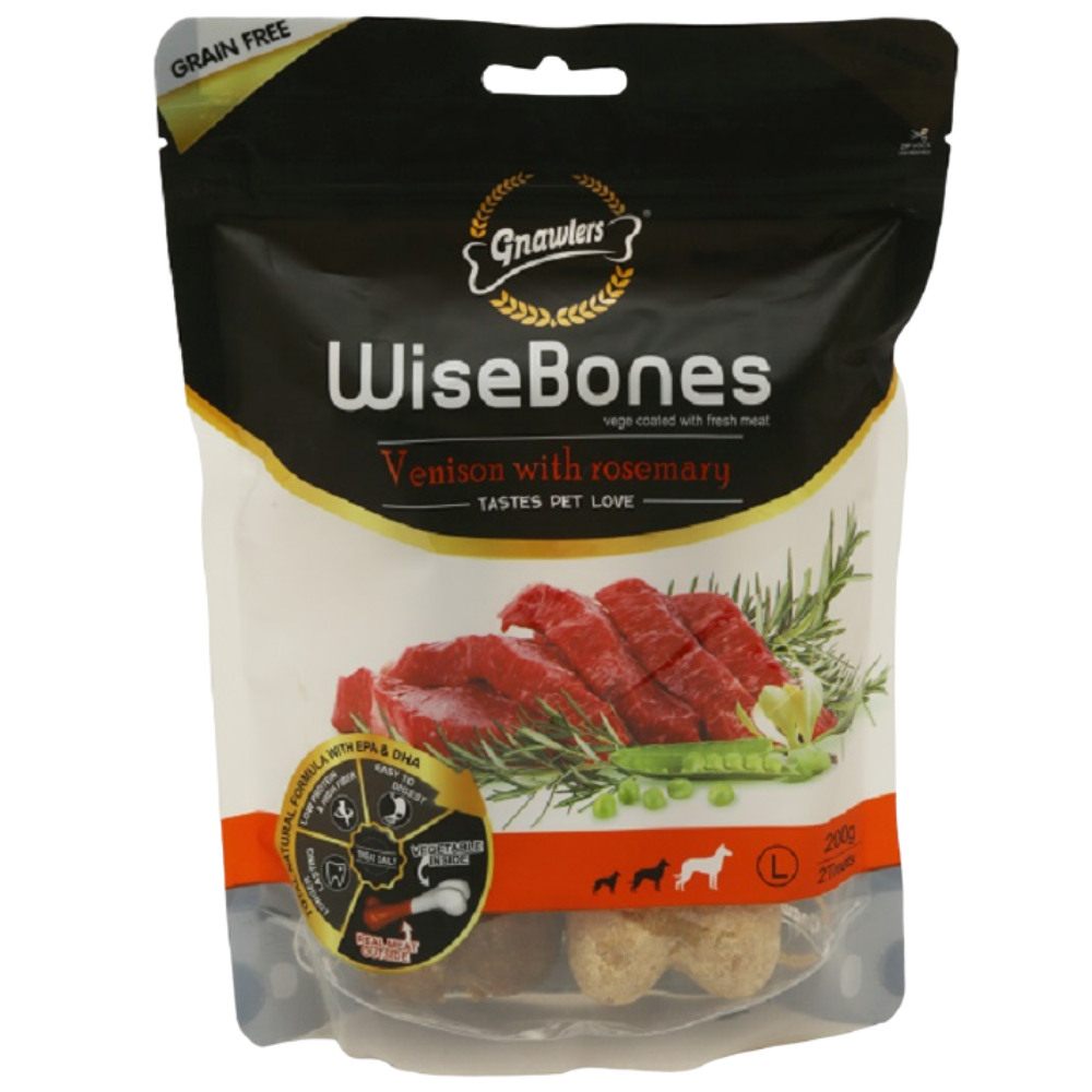 Gnawlers Wisebone Vension With Rosemary Large Dog And Puppy Treats 200g
