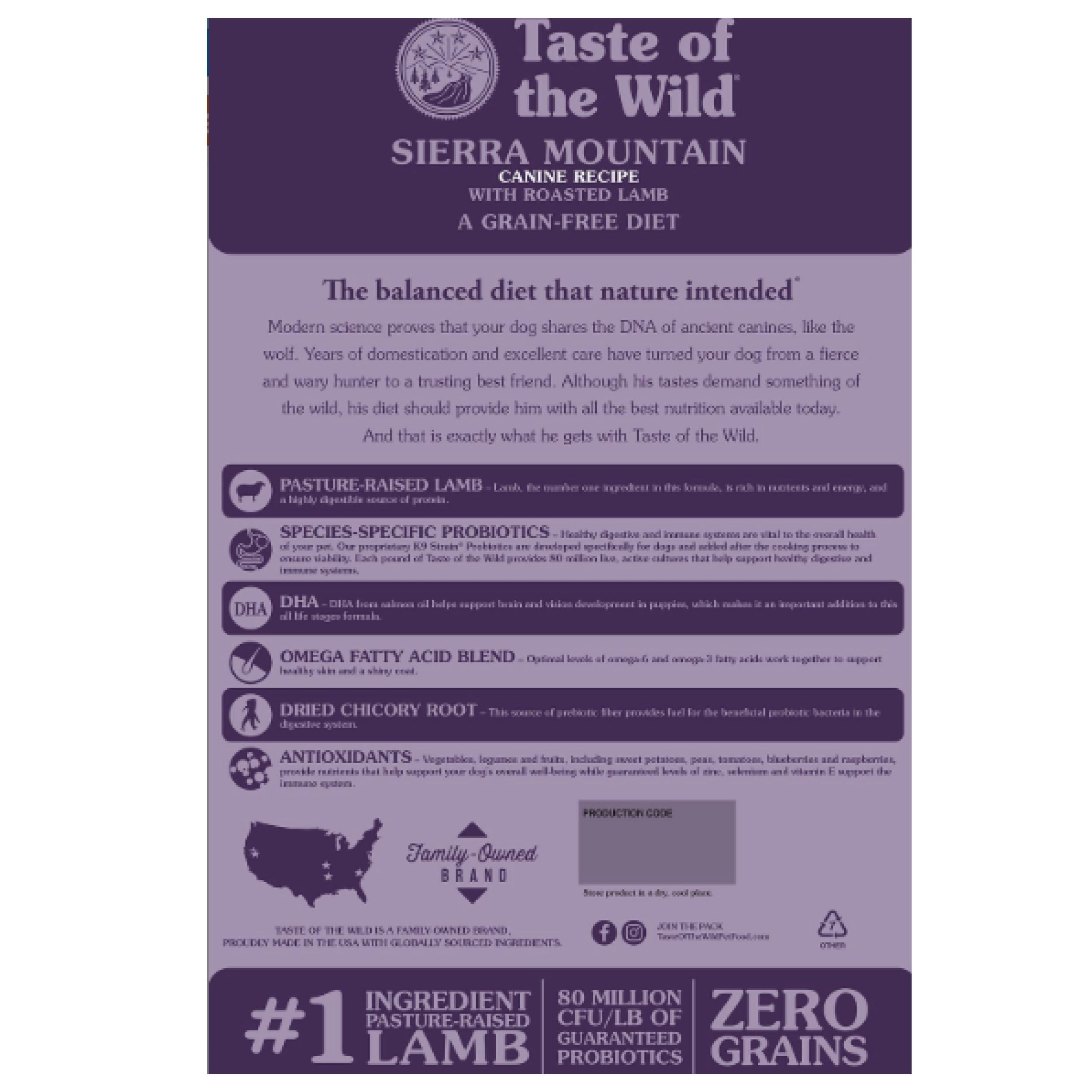 Taste of the Wild Sierra Mountain Canine Dry Dog Food (Roasted Lamb) - 2 Kgs