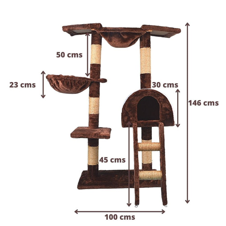 Poochles "I'm So Playful" Cat Tree For All Cats (Muddy Brown) - 5.1 Feet