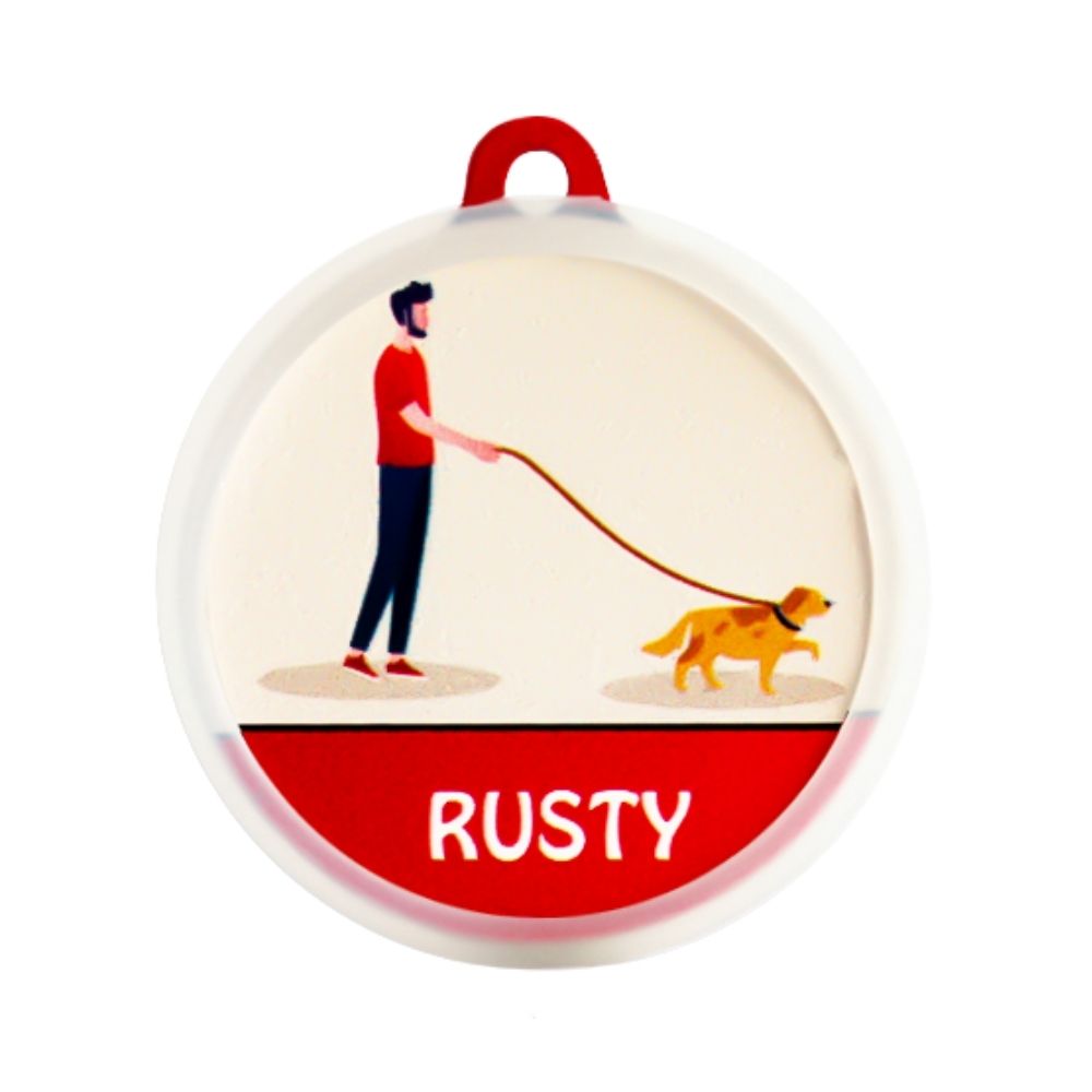 Poochles Customized Dog Tag For All Dogs - Man Walking Red