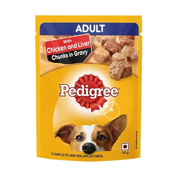 Pedigree Adult Wet Dog Food, Chicken & Liver Chunks in Gravy, 70 g (Pack of 15)
