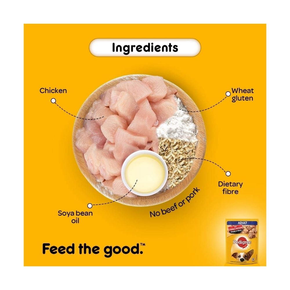 Pedigree Adult Wet Dog Food, Chicken & Liver Chunks in Gravy, 70 g (Pack of 15)