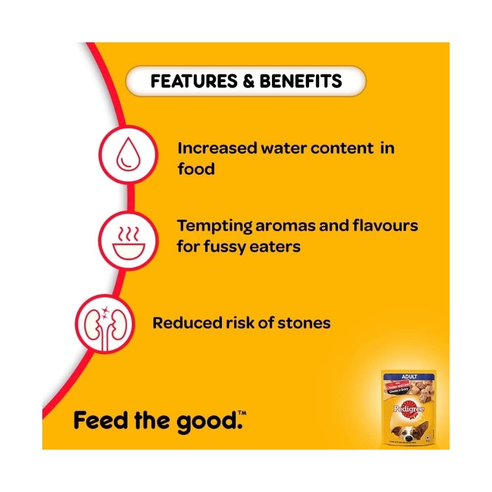 Pedigree Adult Wet Dog Food, Chicken & Liver Chunks in Gravy, 70 g (Pack of 15)