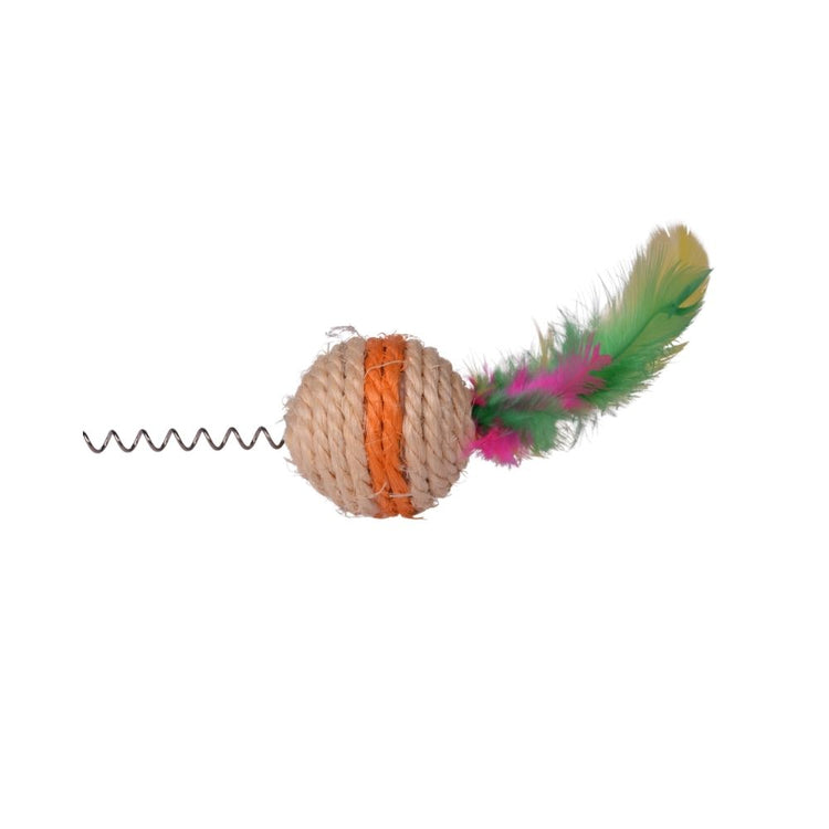 Poochles Scratchy Jute Ball With Feathers Cat Toy For All Cats