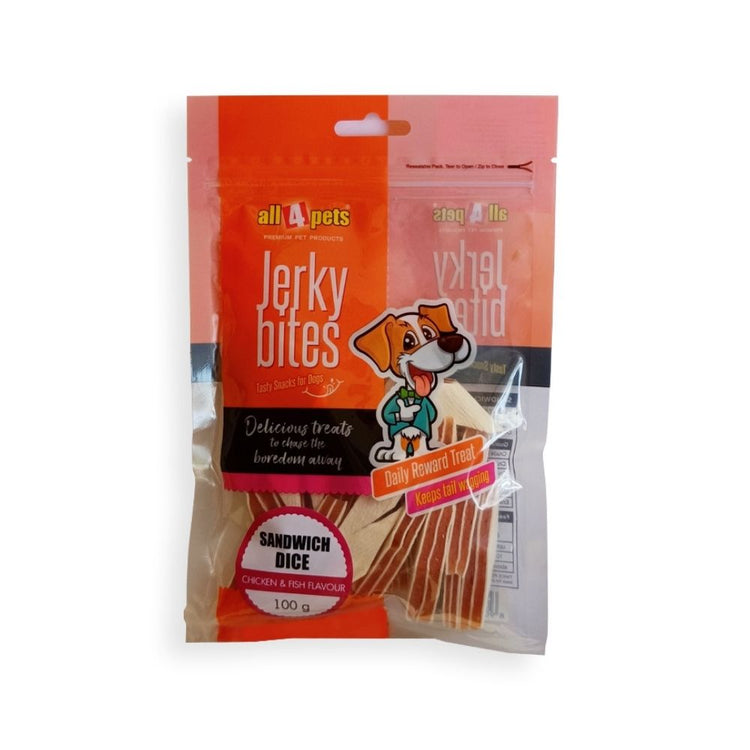 Poochles Jerky Bites - Sandwhich Dice (Chicken&Fish) - 100gms
