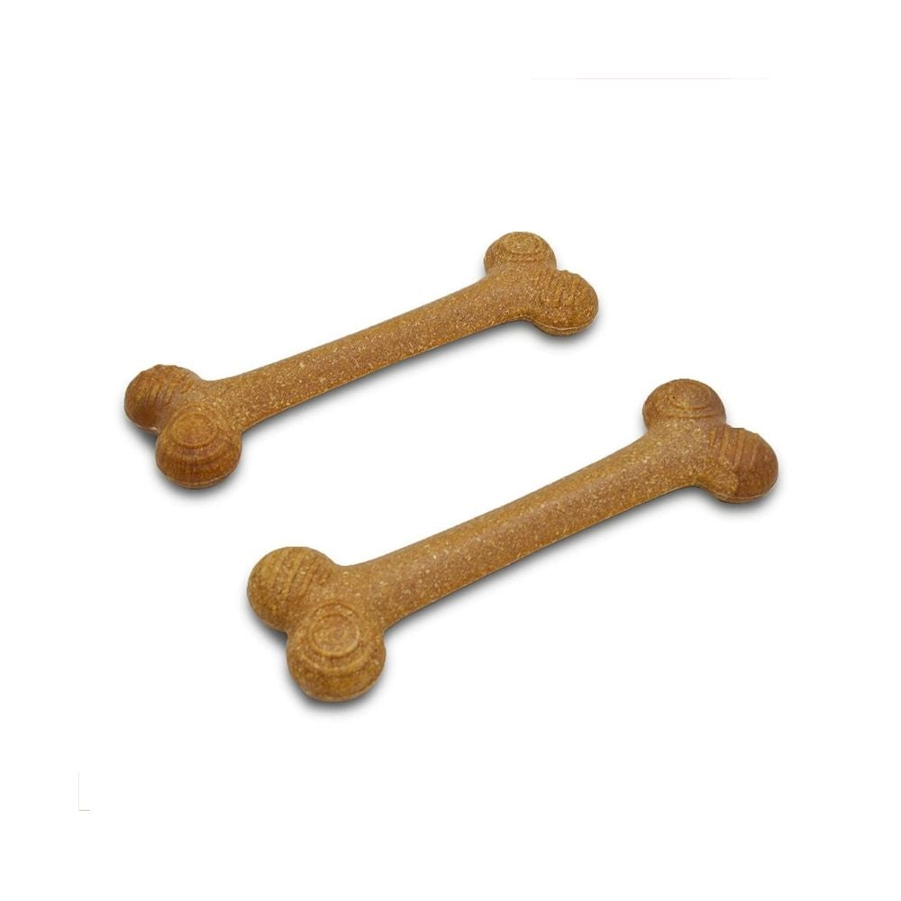 Woodplay Bone Twins Durable Dog Chew Toy Set Brown (Pack Of 2) For Small Dogs
