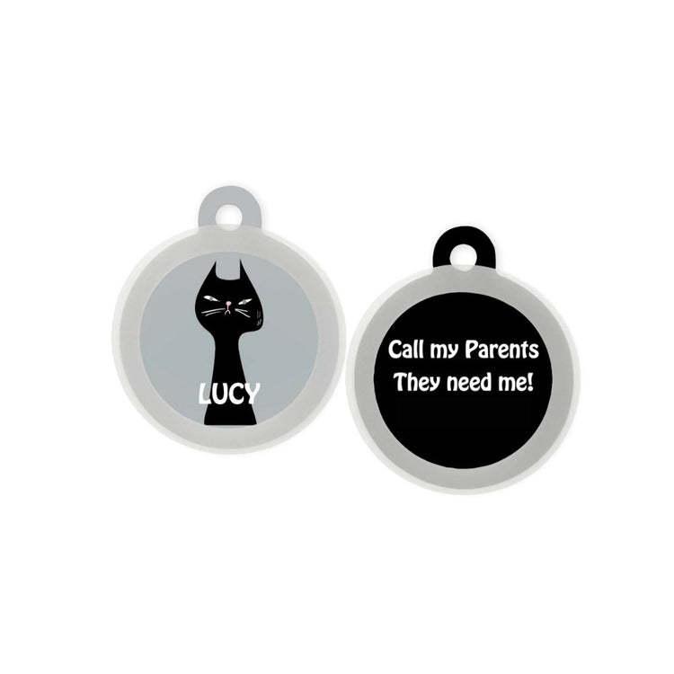 Poochles Taggie Customized Cat Tag For All Cats - Cat Cartoon Black