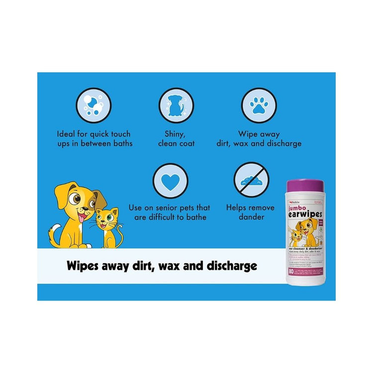 Petkin Jumbo Earwipes For Both Dogs And Cats - 40 Wipes